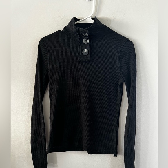 We The Free Tops - We The Free Womens XS Waffle Knit Shirt Top Button Mockneck‎  Henley Black